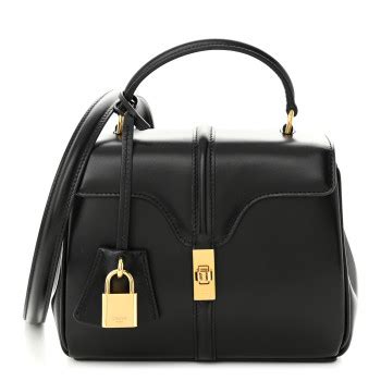 CELINE Satinated Calfskin Mini 16 Top Handle Bag .